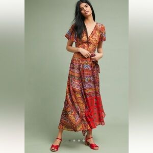 ANTHROPOLOGIE Akemi + Kin Murol Boho Festival Floral Maxi Dress Red sz 6 paisley